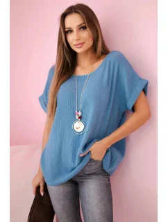 Mušelínová blúzka s náhrdelníkom denim