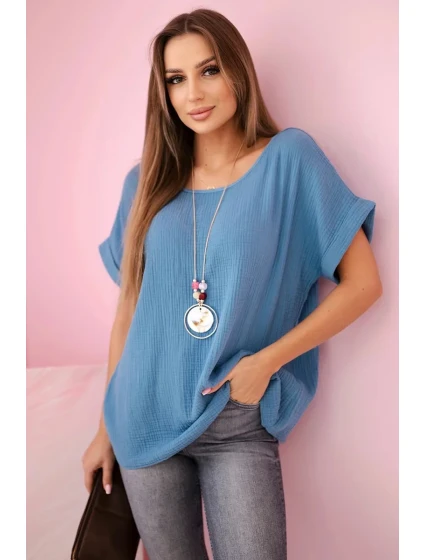 Mušelínová blúzka s náhrdelníkom denim