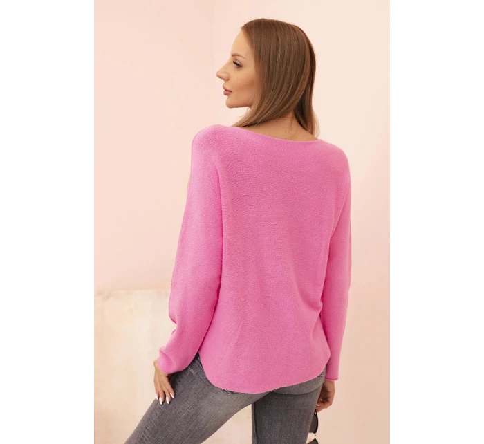 Dámský svetr s viskózou a výstřihem do V růžový