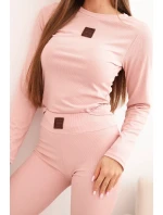Dámská bavlněná souprava s dlouhým rukávem a legínami pudrově růžová Dámská bavlněná souprava s dlouhým rukávem a legínami pudrově růžová