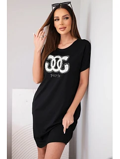 Dámské viskózové šaty s krátkým rukávem a ozdobným potiskem černá