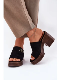 Klapki Damskie Na Masywnym Obcasie Ze Złotym Detalem Vinceza 17400 Czarne