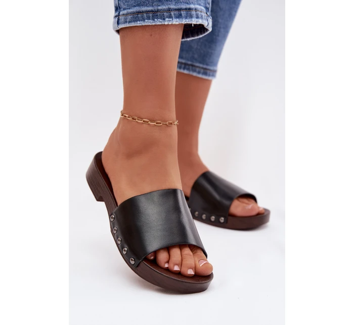 Dámské pantofle s přezkami na nízkém podpatku Černé Brinalle