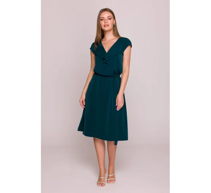 S411 Šaty bez rukávov s volánovým výstrihom - zelené S411 Šaty bez rukávov s volánovým výstrihom - zelené