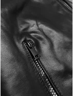 Čierna kožená bunda s klopami J Style (11Z8128)