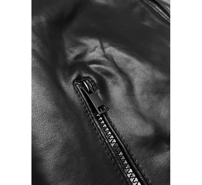 Čierna kožená bunda s klopami J Style (11Z8128)
