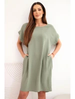Šaty s vreckami svetlé khaki
