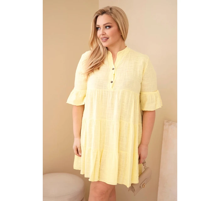 Dámske bavlnené šaty s volánmi v nadmernej veľkosti žltá