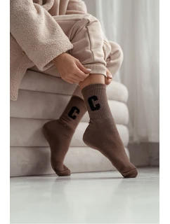 Skarpetki Damskie Frotte Z Literą C Brązowe