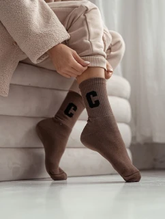 Skarpetki Damskie Frotte Z Literą C Brązowe