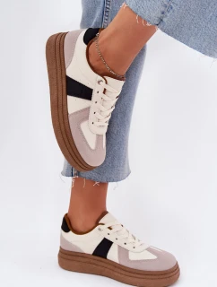 Sneakersy Damskie Na Platformie Beżowe Dovina