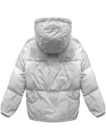 Biela krátka dámska zimná bunda s prírodným páperím (7113)