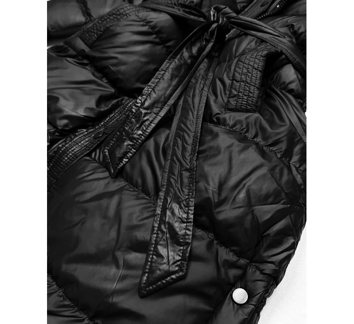 Černá prošívaná zimní bunda s páskem model 21748211 - J.STYLE