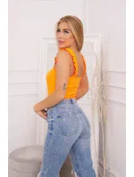 Blúzka s volánikmi bez ramienok oranžová neónová