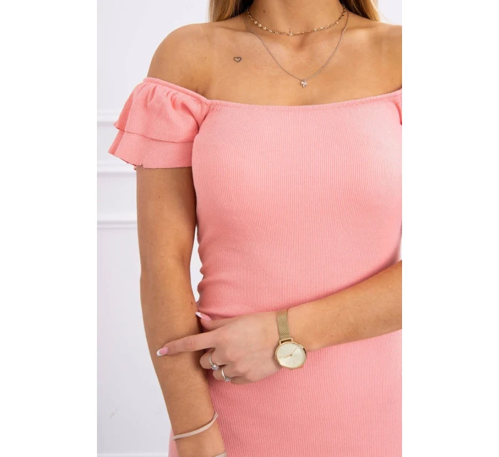 Žebrované šaty s volánky v meruňkové barvě Žebrované šaty s volánky v meruňkové barvě