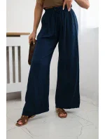 Mušelínové nohavice so širokými nohavicami námornícka modrá Mušelínové nohavice so širokými nohavicami námornícka modrá