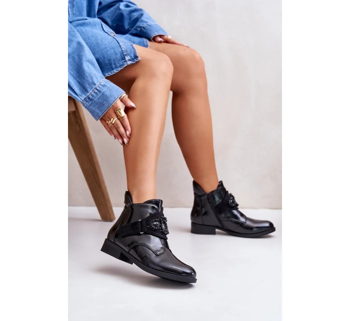 Lakované Dámské Boty S Ozdobou Zateplené Černé model 21671780 - S.Barski