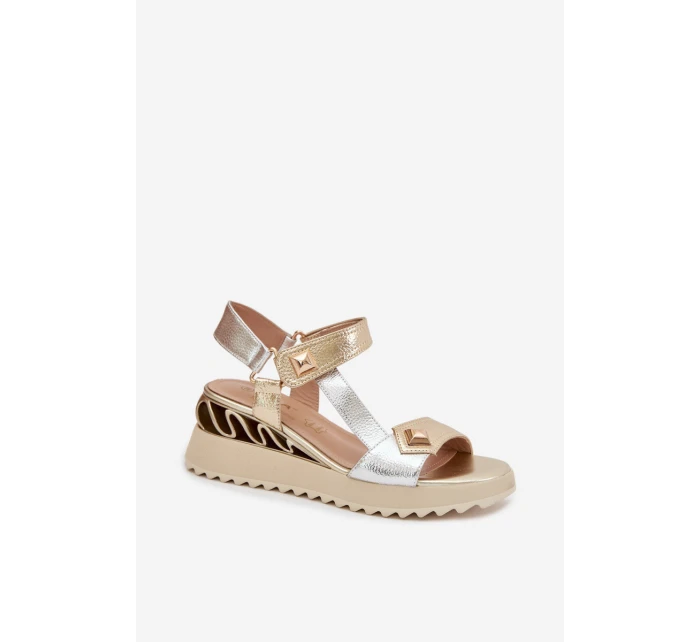 Kožené dámské sandály na platformě D&A CR61-3078 Zlaté