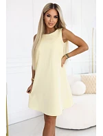 296-16 VICTORIA Trapézové šaty bez rukávov s opaskom - maslovo žlté