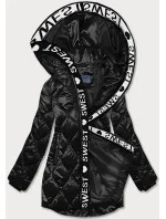 Čierna dámska bunda s ozdobnou lemovkou (B8113-1) Čierna dámska bunda s ozdobnou lemovkou (B8113-1)