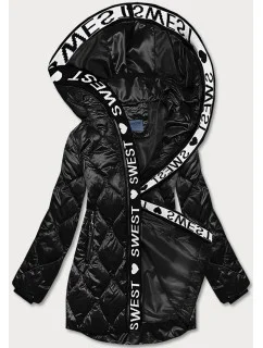 Čierna dámska bunda s ozdobnou lemovkou (B8113-1)