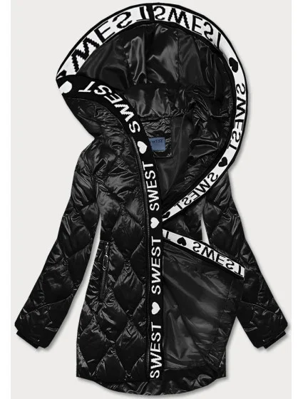 Čierna dámska bunda s ozdobnou lemovkou (B8113-1) Čierna dámska bunda s ozdobnou lemovkou (B8113-1)