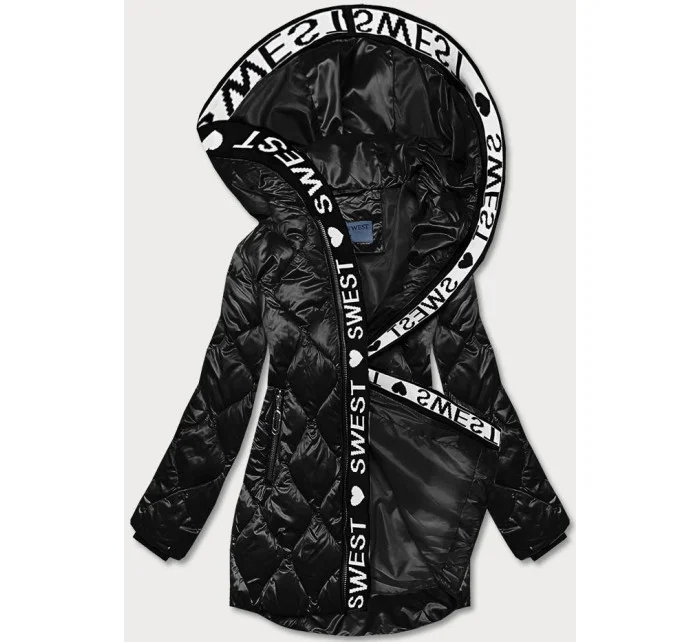 Čierna dámska bunda s ozdobnou lemovkou (B8113-1) Čierna dámska bunda s ozdobnou lemovkou (B8113-1)