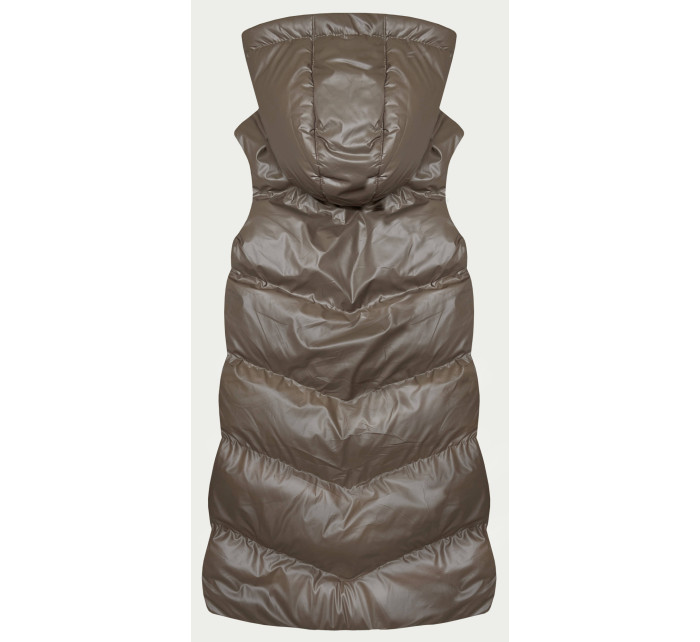Dlhá béžová páperová vesta s kapucňou (5M3183-84)