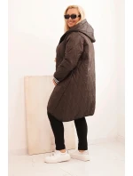 Dámska prešívaná bunda Plus Size s kapucňou a športovými manžetami Brown