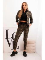 Dámska súprava s kapucňou s maskáčovou potlačou khaki + ecru
