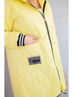 Dámska prešívaná bunda s kapucňou a športovými manžetami Plus Size Yellow