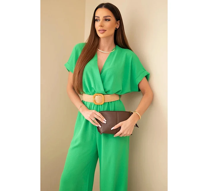 Kombinéza s ozdobným pásom zelená