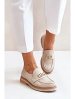 Zazoo 20174 Skórzane Eleganckie Półbuty Damskie Na Płaskim Obcasie Beżowe