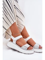 Dámské Kožené Sandály Na Platformě A Klínu Na Suchý Zip model 21690910 Stříbrné - S.Barski