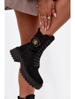 Botki Wokrery Damskie Z Ozdobnym Elementem Ocieplane Czarne Kalindra