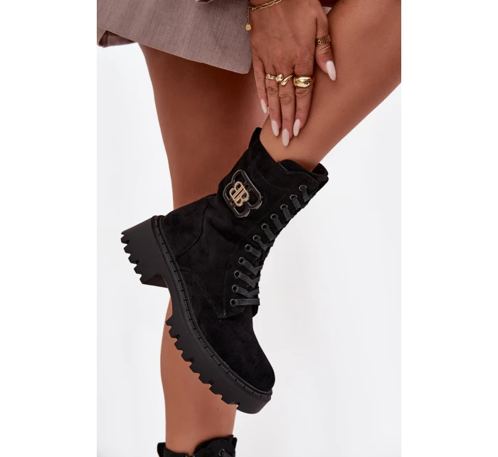 Botki Wokrery Damskie Z Ozdobnym Elementem Ocieplane Czarne Kalindra