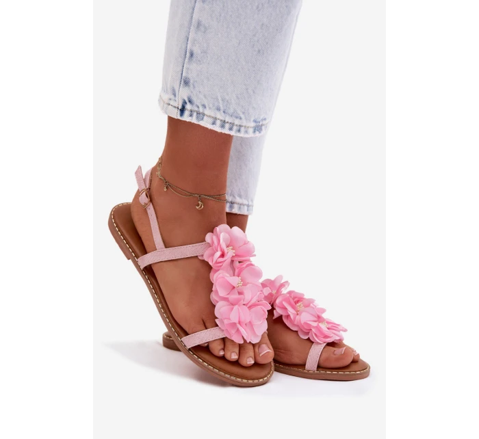 Dámské sandály Ploché S Ozdobnými Květinami Růžové Noemia Dámské sandály Ploché S Ozdobnými Květinami Růžové Noemia