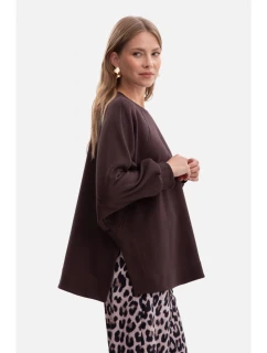 model 21379930 Pletená mikina uvolněného střihu tmavě čokoládová - BeWear