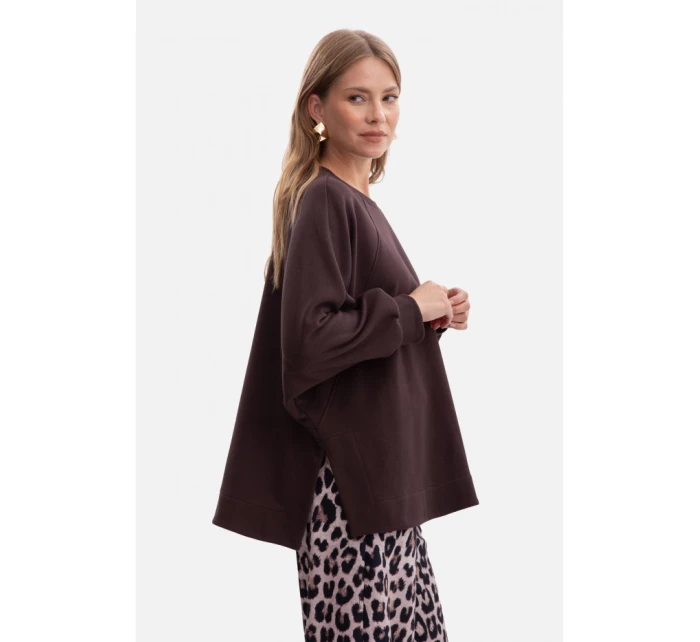 model 21379930 Pletená mikina uvolněného střihu tmavě čokoládová - BeWear