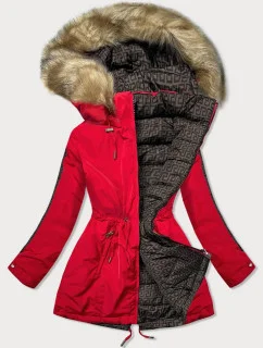 Červená a hnedá obojstranná dámska bunda (w555)