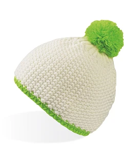 Atlantis Headwear Peak Pletená čiapka s bambulou „Peak“ 33.0187 biela/zelená fluo