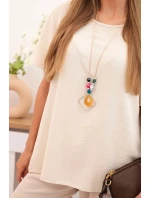 Dámsky set s voľnou blúzkou a širokými nohavicami béžovej farby Dámsky set s voľnou blúzkou a širokými nohavicami béžovej farby