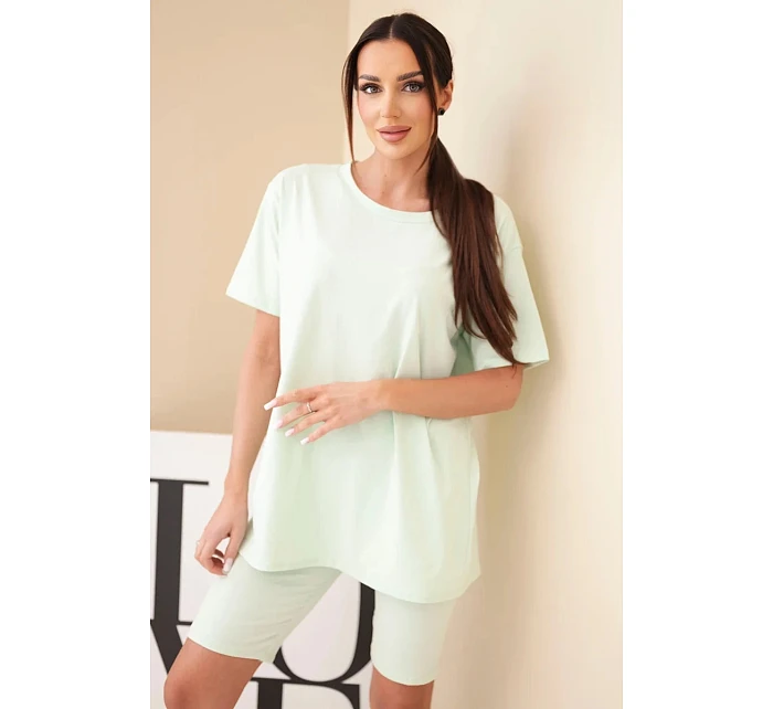 Dámsky bavlnený set s krátkym rukávom a šortkami žltý