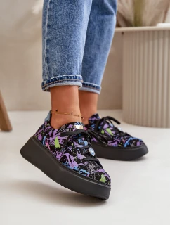 Skórzane Buty Sportowe Na Platformie Maciejka 06191-05 Fioletowe