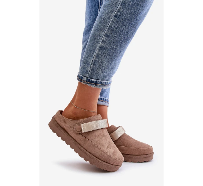 Damskie Kapcie Ocieplane Futerkiem Na Platformie Brązowe Azida Damskie Kapcie Ocieplane Futerkiem Na Platformie Brązowe Azida