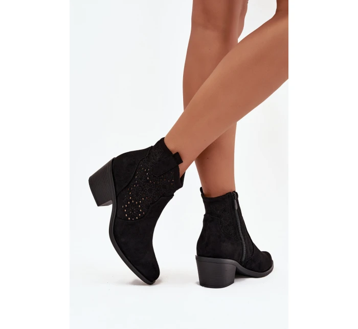 Botki Damskie Ażurowe Na Obcasie S.Barski HY52-529 Czarne Botki Damskie Ażurowe Na Obcasie S.Barski HY52-529 Czarne