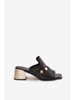 Kožené sandály na podpatku s ozdobnou páskou D&A model 22031966 Černé - S.Barski