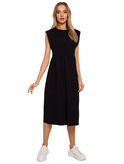M581 Šaty bez rukávov s vysokým pásom - čierne