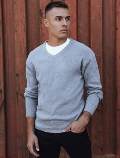 Pánský světle šedý svetr s výstřihem model 21979350 - Dstreet