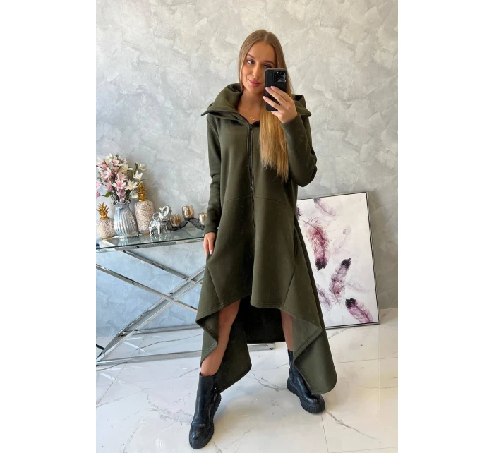 Zateplené šaty s dlhšími bokmi khaki